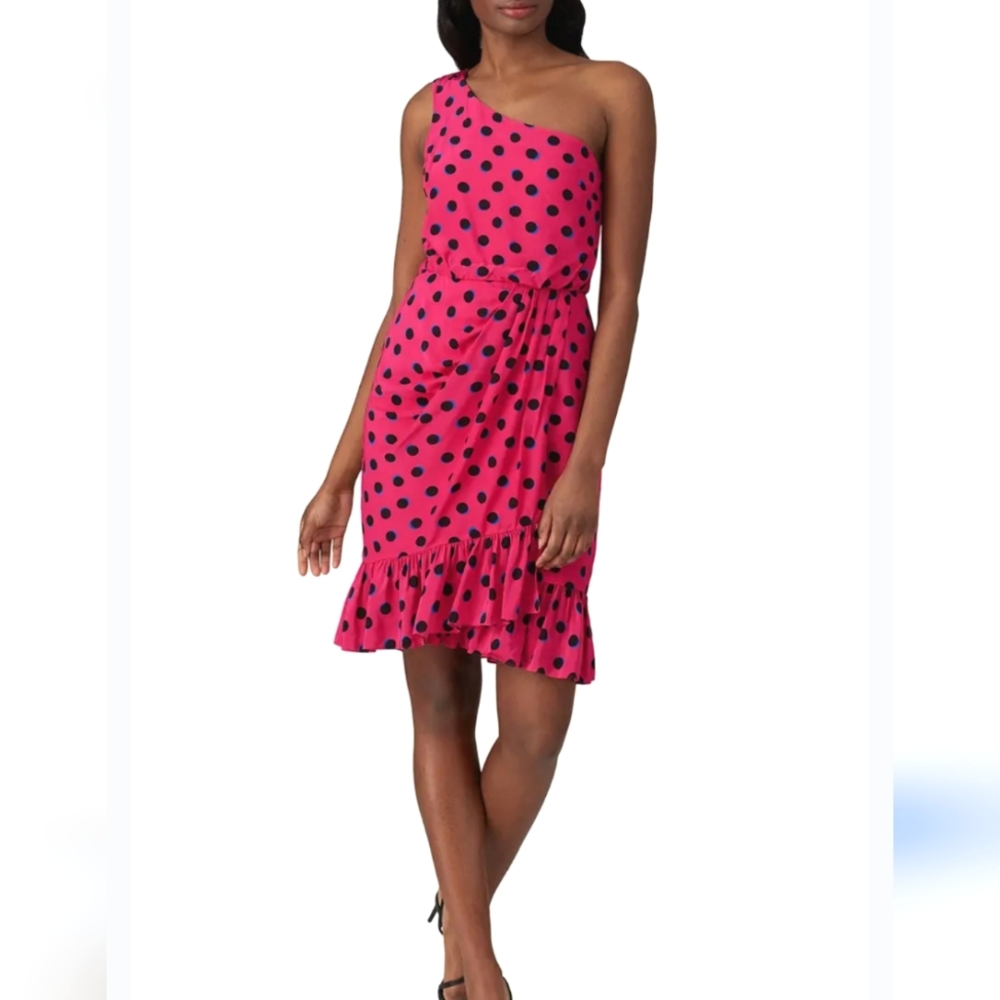 Derek Lam 10 Crosby Taula Pink Polka Dot One-Shoulder Dress Size 8